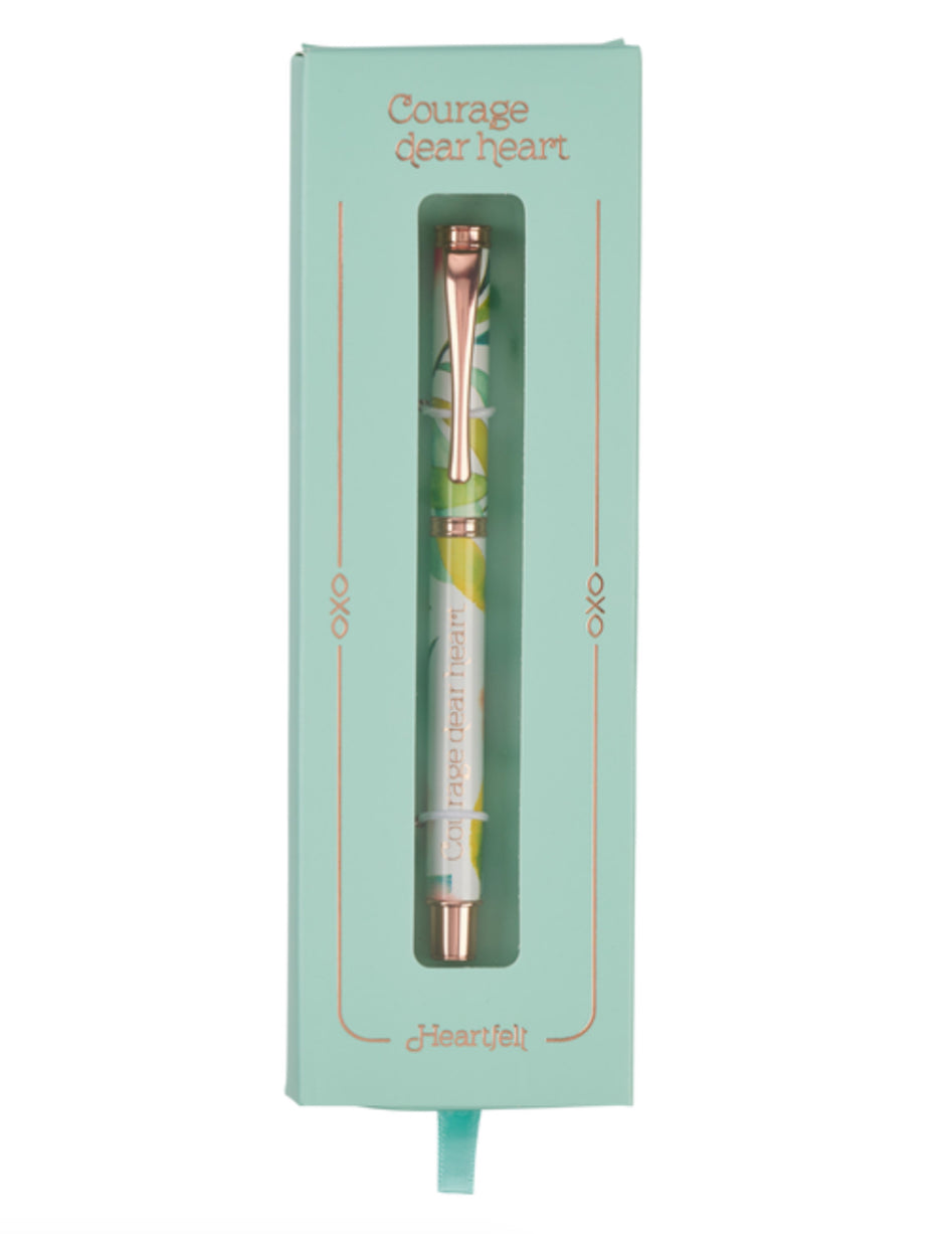 Heartfelt Ballpoint Pen Floral Orange Blossoms Courage Dear Heart, Gel Ink Black, .5mm Fine