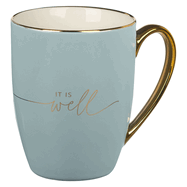 With Love Inspirational Coffee Mug for Women, It Is Well with My Soul, Blue/Cream Medium Ceramic Drinking Cup 12oz.